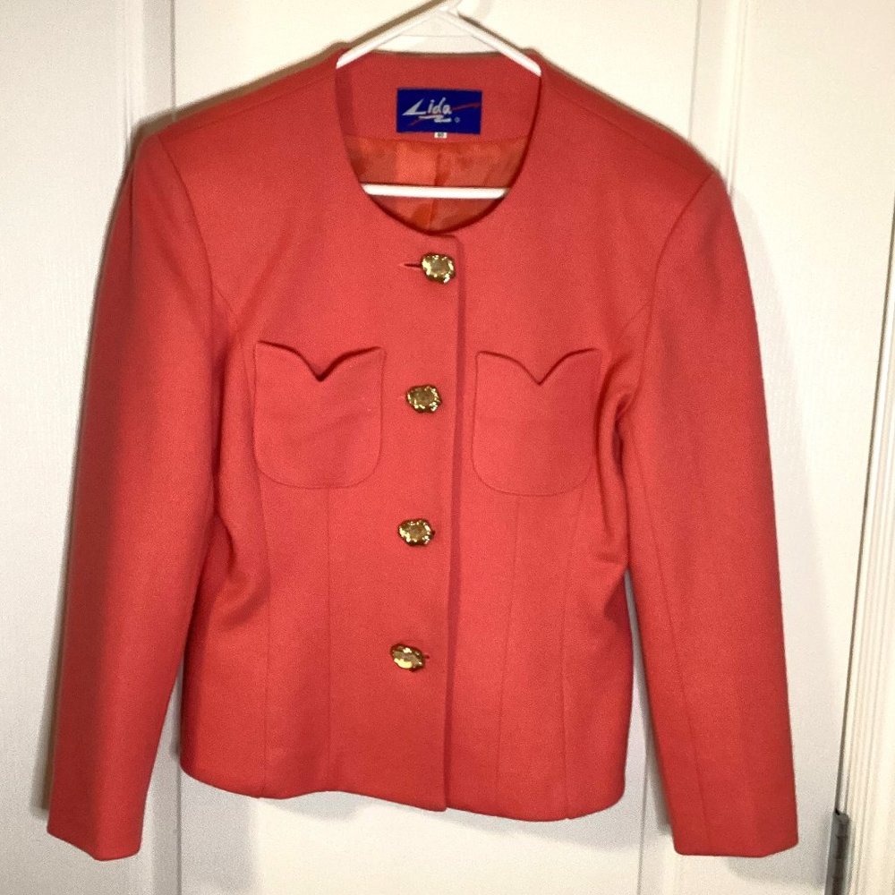 Vintage Lida Women's Cropped Jacket Blazer Tulip Shaped Pockets Collarless